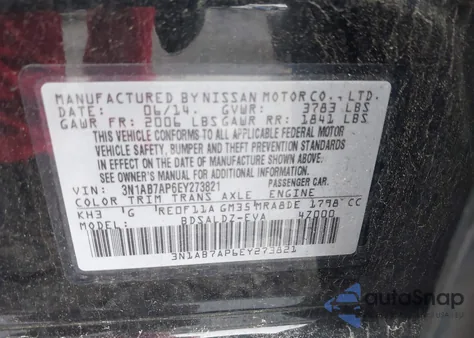 2014 Nissan Sentra Sv from USA, damaged, VIN 3N1AB7AP6EY273821